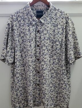Tommy Bahama 100% Silk Floral Button Up Size XXL Cream Blue & Brown